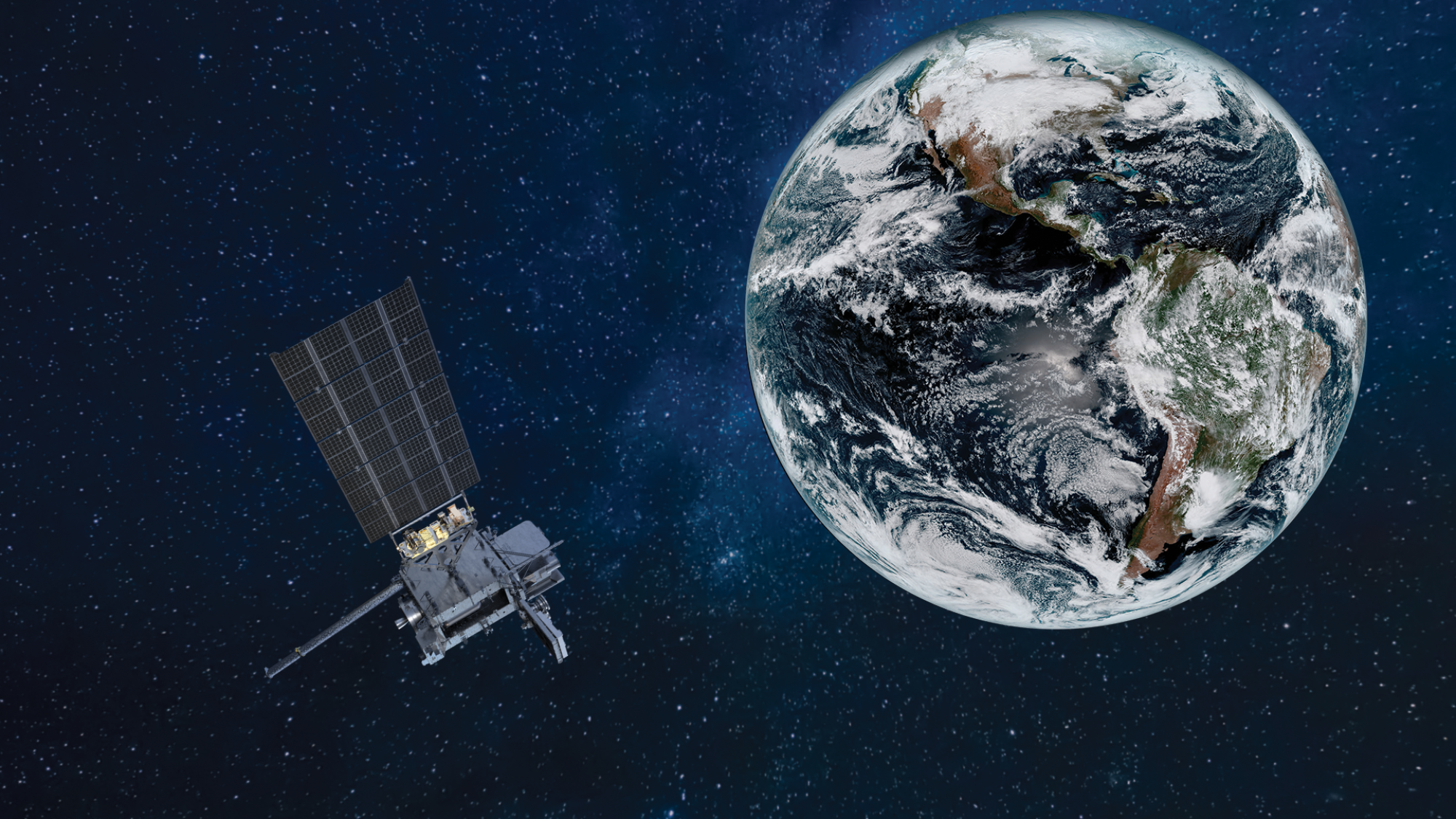 Un rendu d'un satellite GOES-U en orbite autour de la Terre.