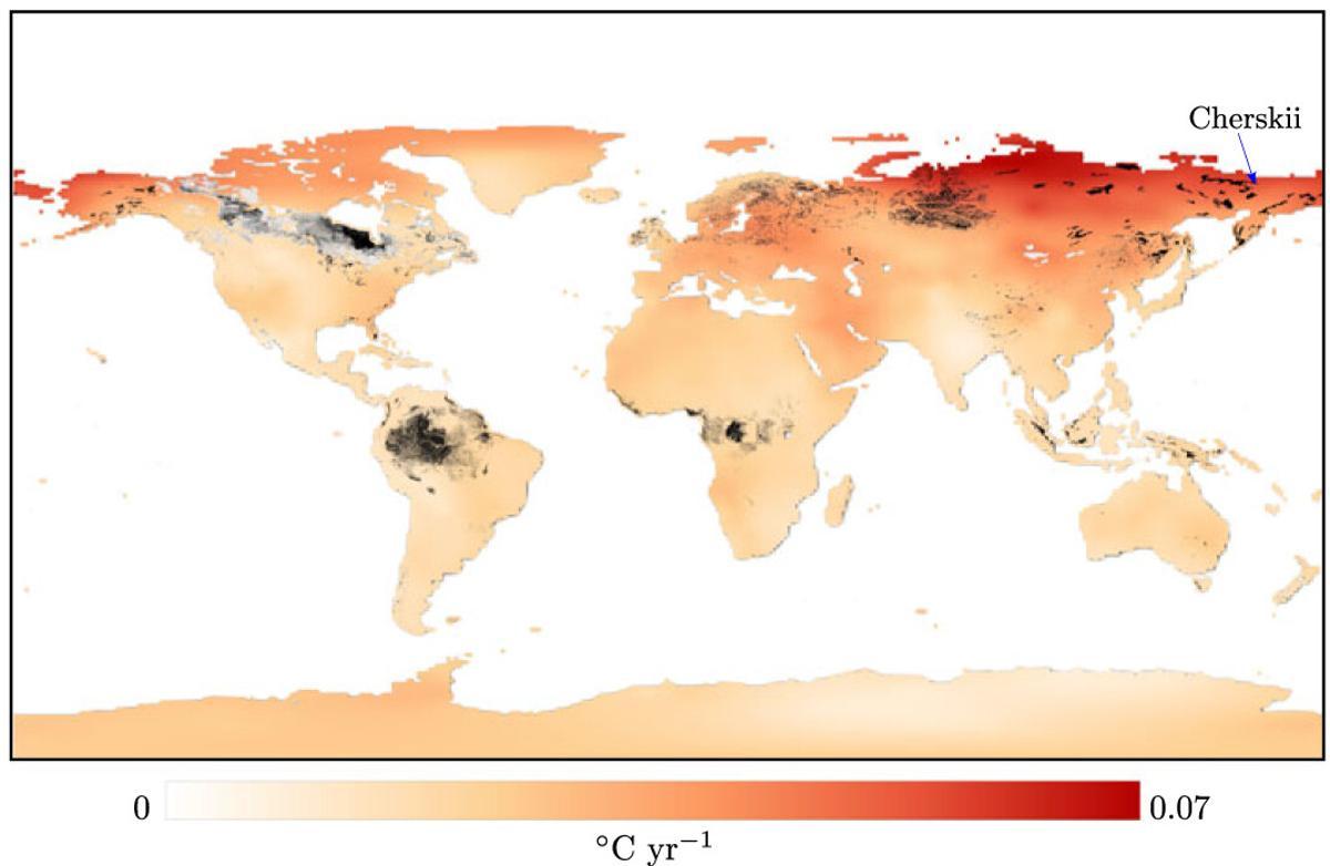 Les zones rouges sont chauffées plus rapidement, tandis que les zones noires et grises doivent passer des suelos de turba ricos en carbono. Existe une superposition significativa e.jpg