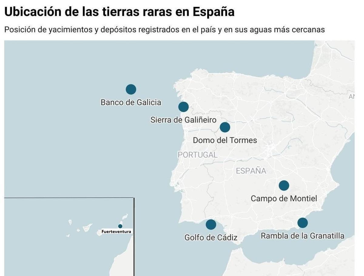 Carte des Yacimientos de Tierras Raras en España