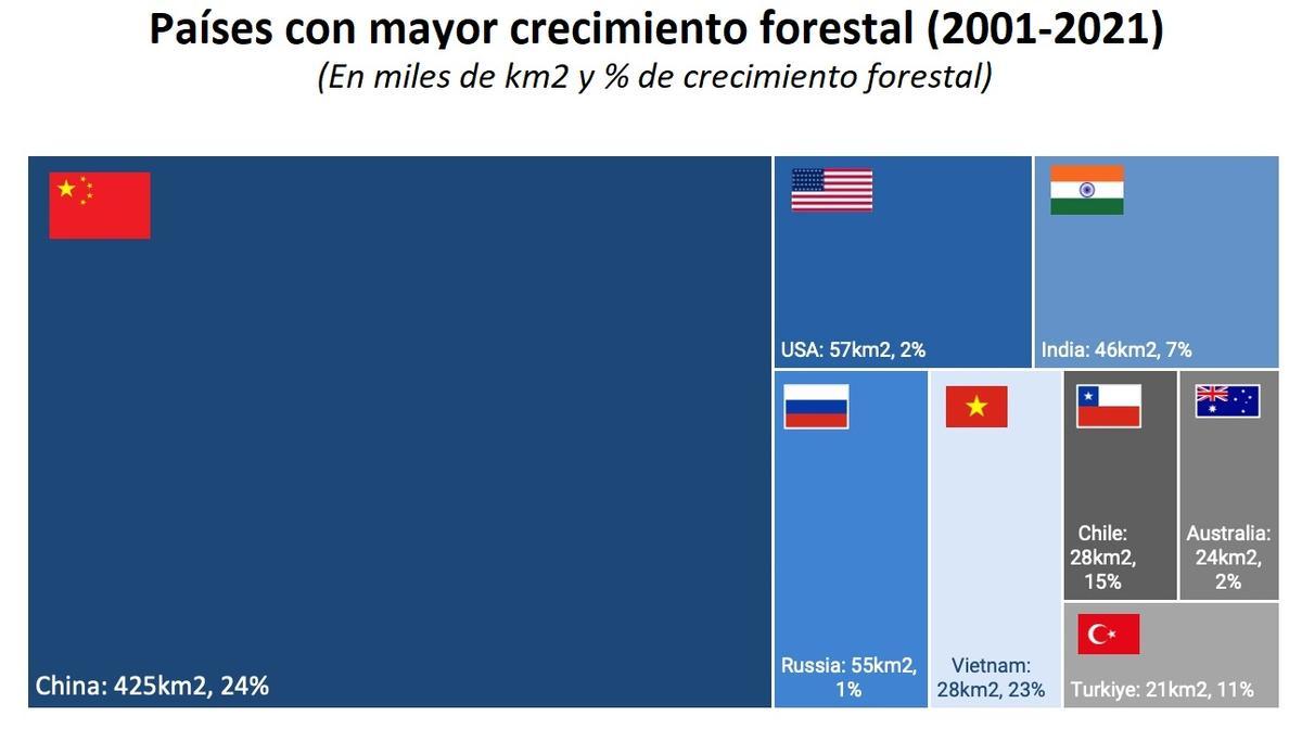 Les pays qui ont le plus de reboisements aujourd'hui