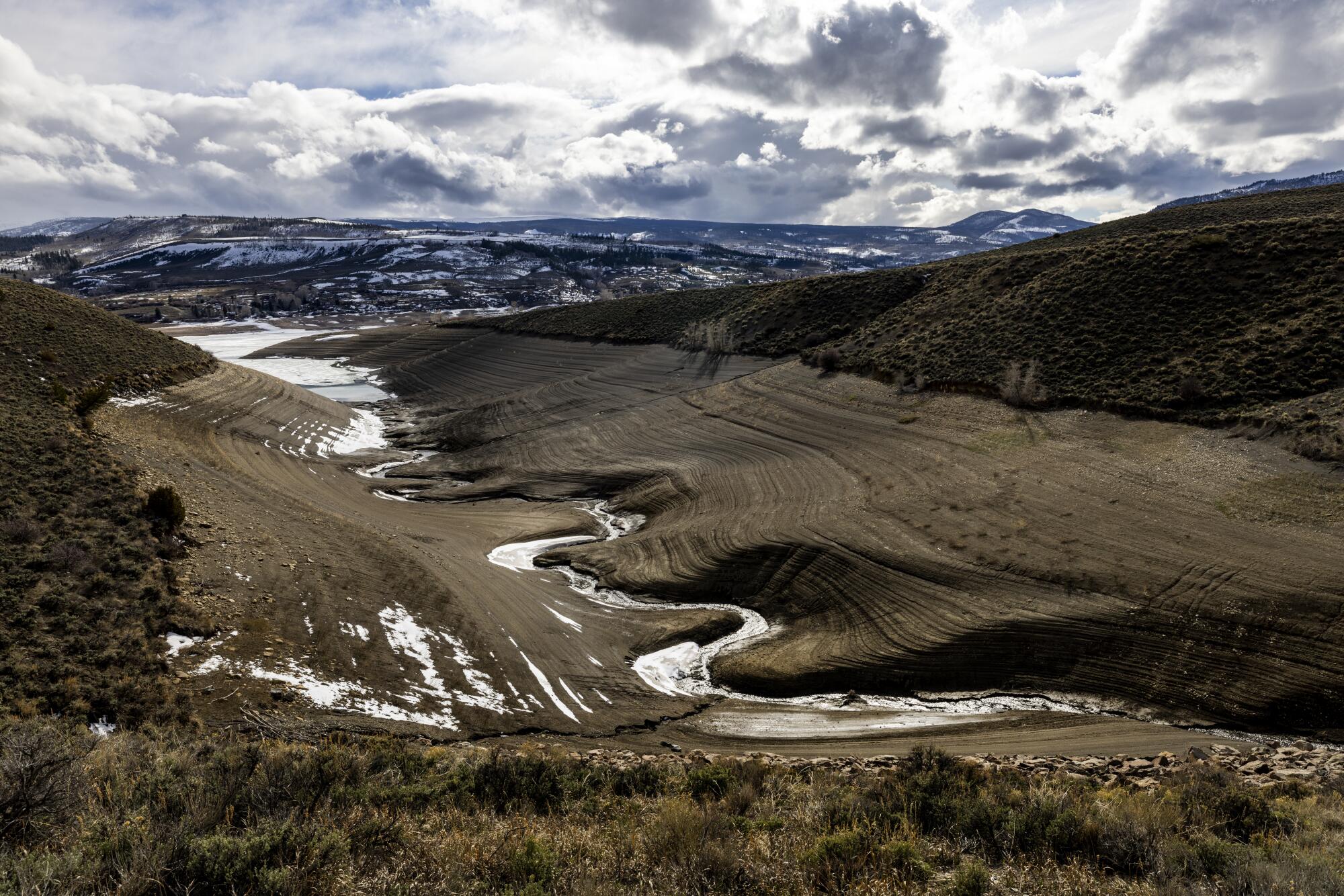 Faibles niveaux d’eau au réservoir Green Mountain dans le Colorado en 2022. 
