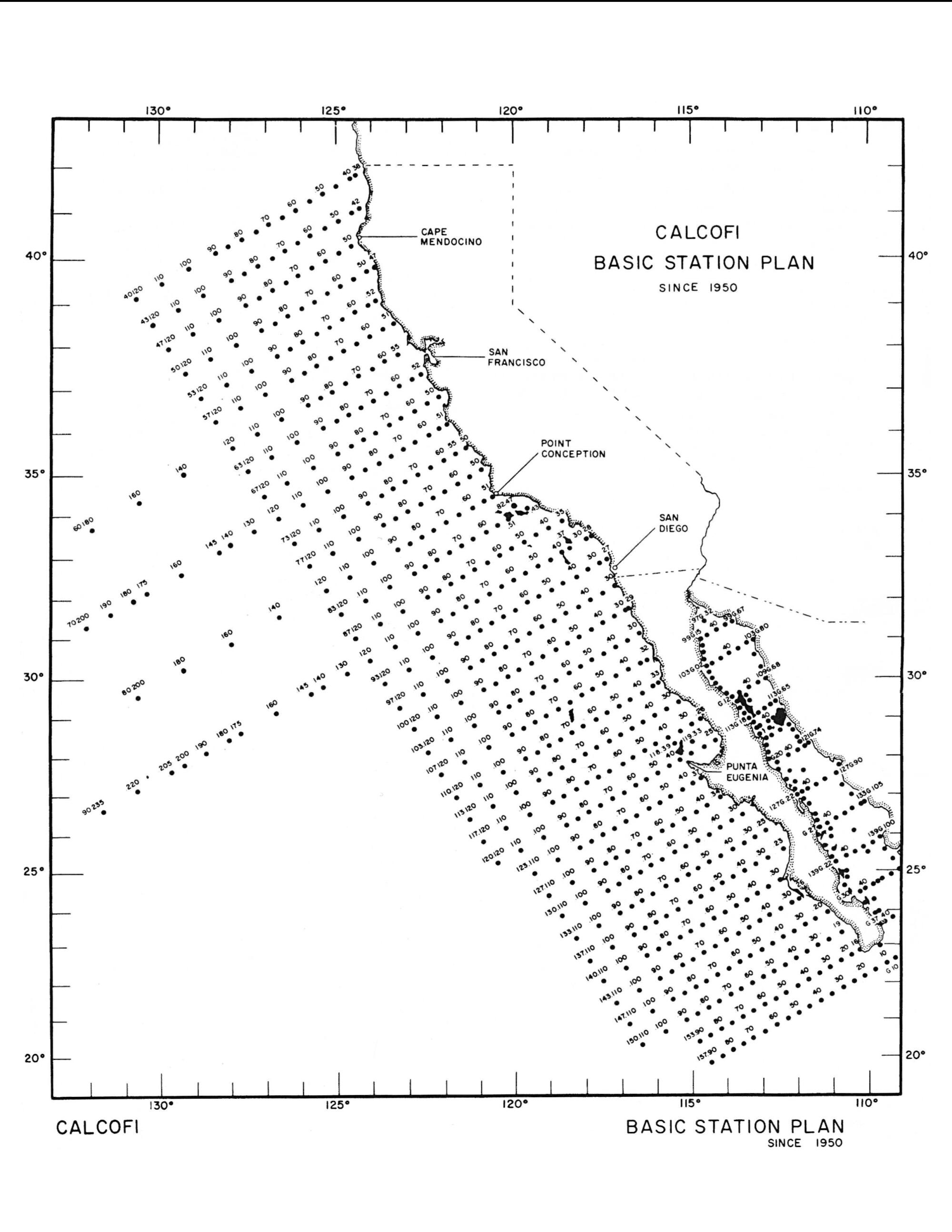 Carte montrant une grille de la région sous-marine au large de la Californie et de la Baja Californie
