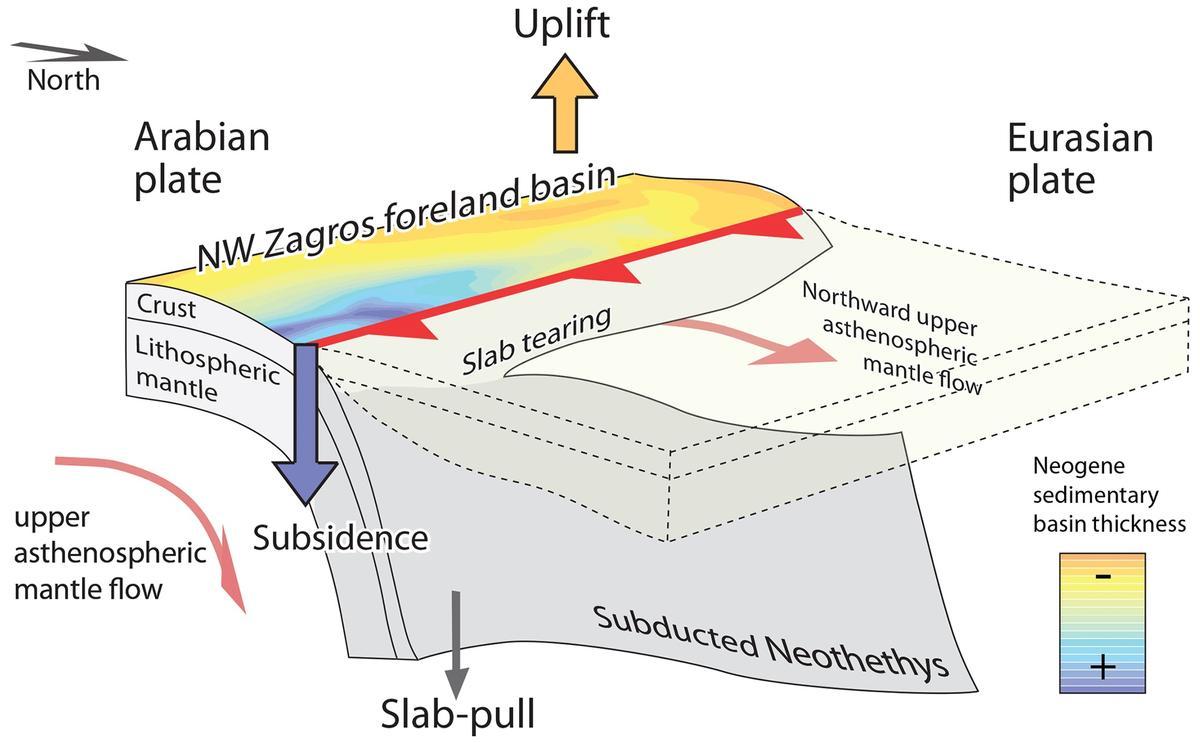 Gráfico del Proceso, Con La Placa Oceánica de Neotethys 'Tirando' Hacia Abajo del Conjunto