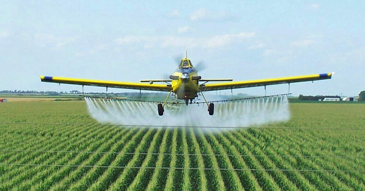 Avioneta Realizando Fumigaciones en un cultivo.