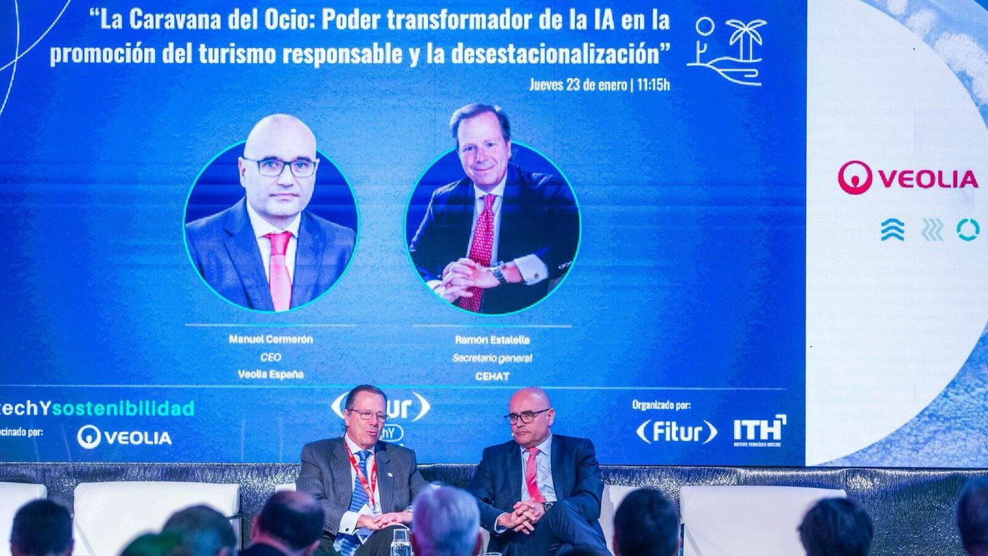 Ramón Estalella, secrétaire général de la CEHA, et Manuel Cermerón, directeur général de Veolia Espagne, lors de la conférence inaugurale. (Photo: cédé par Veolia)
