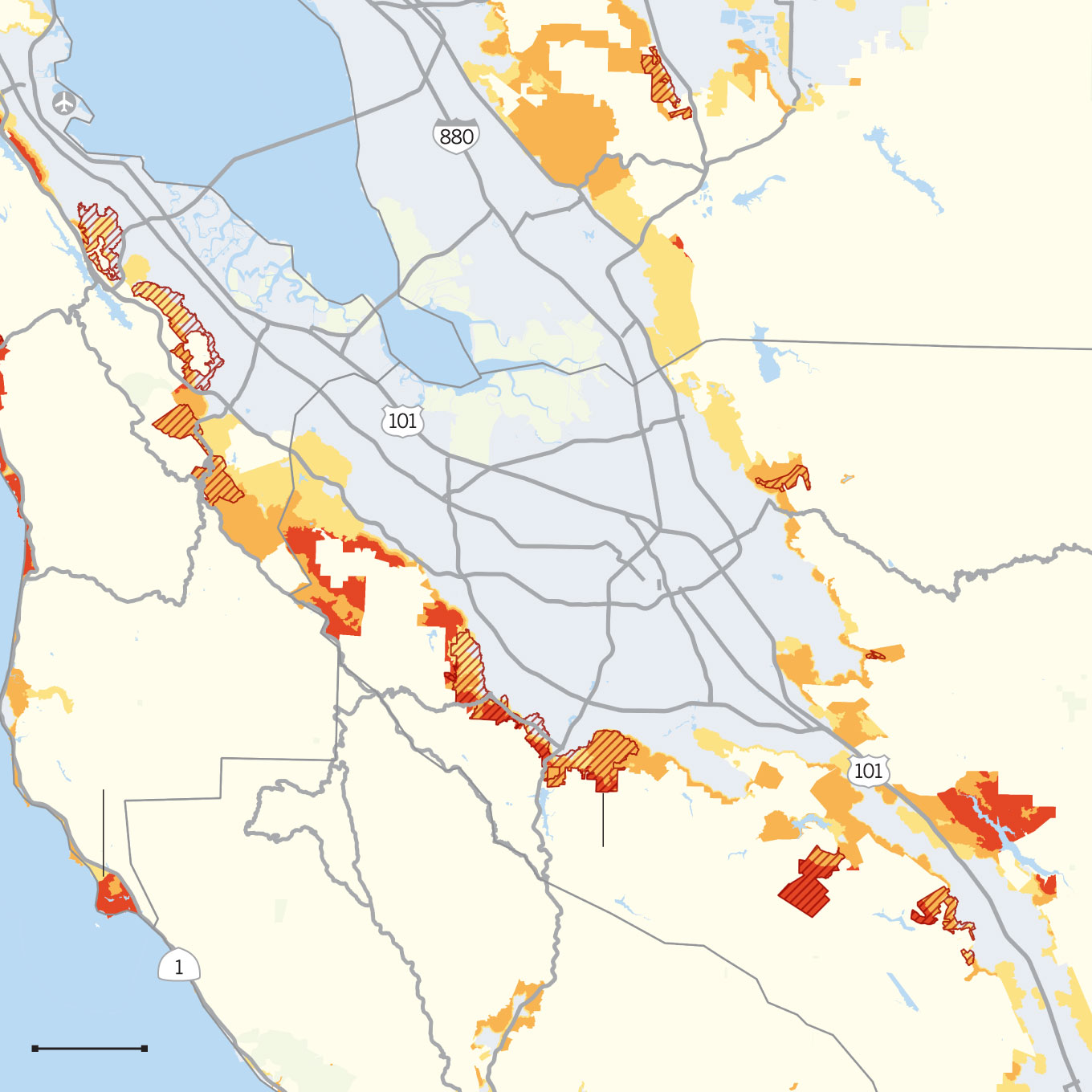 Carte de la région de San Jose, y compris Cupertino et Redwood City