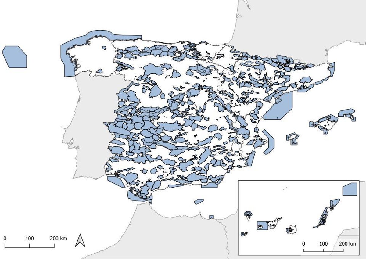 Mapa de España Con las Iba identificadas por seo: Birdlife.