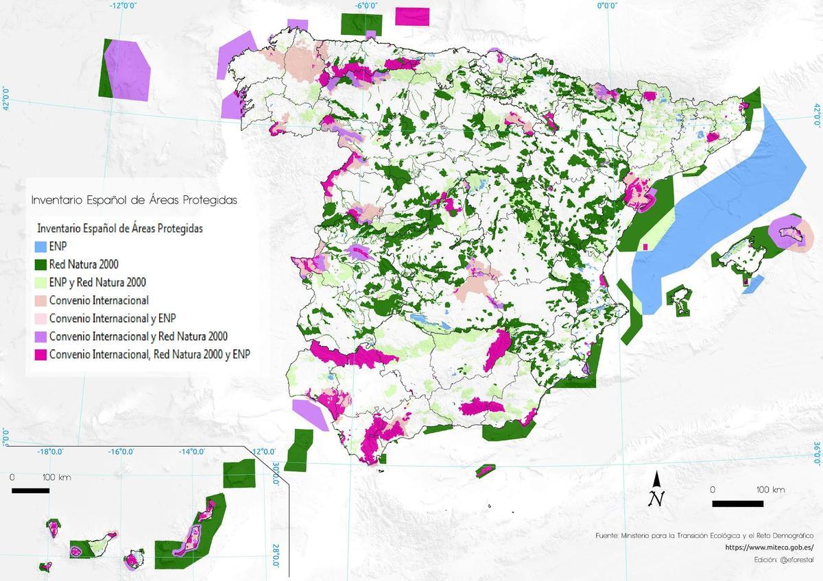 Carte des zones marines protégées en Espagne