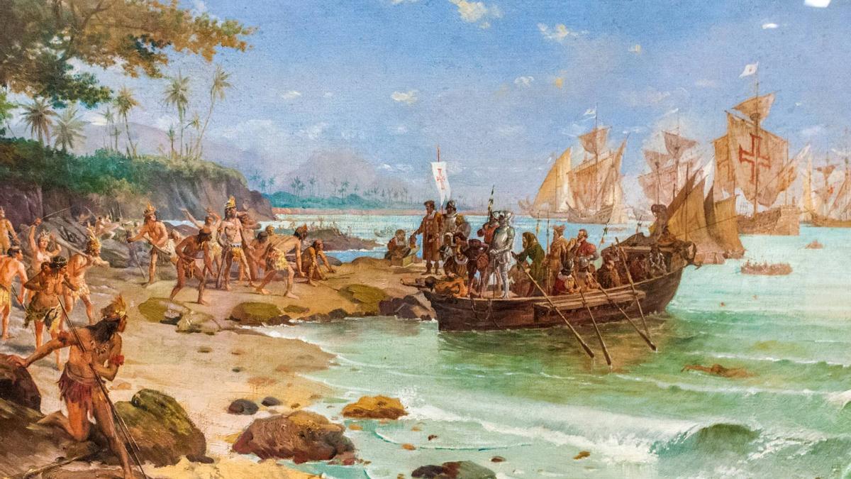 Colonizadores españoles llegando a las costas americanas