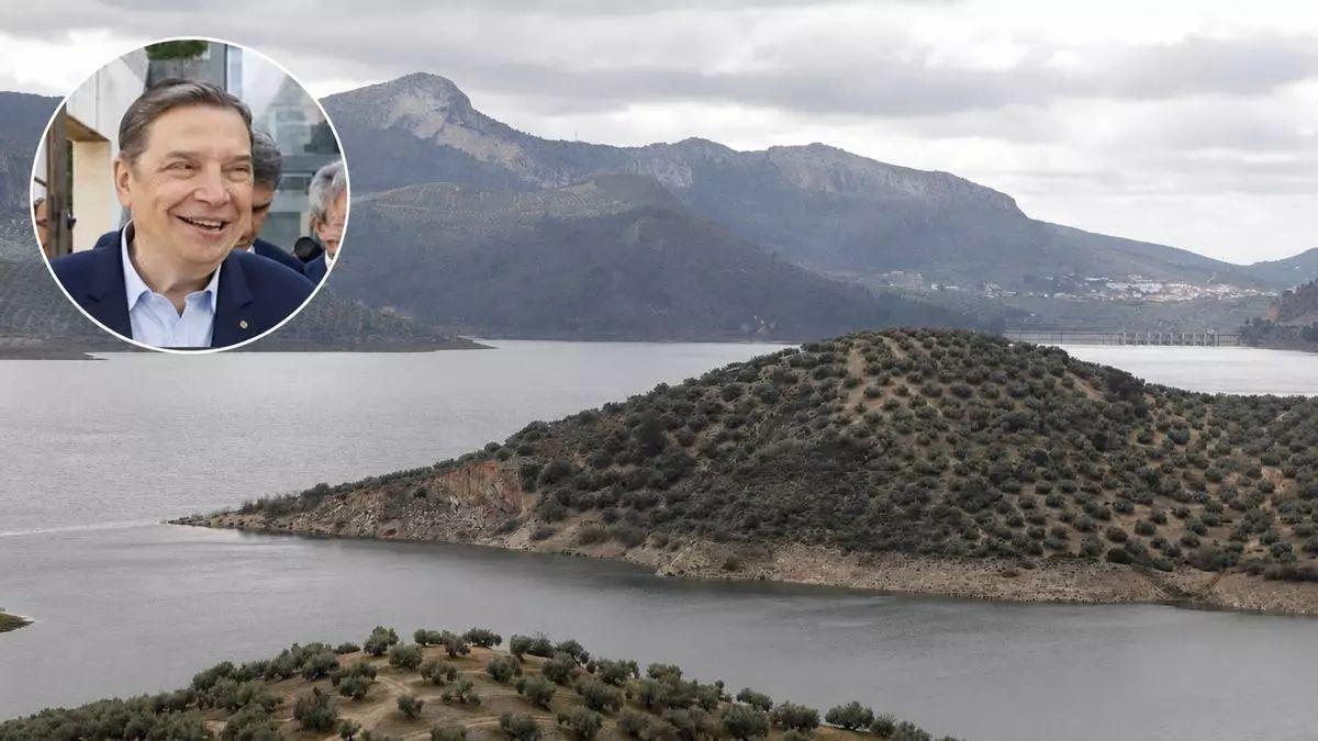 Olivar cordobés et image du ministre Planas