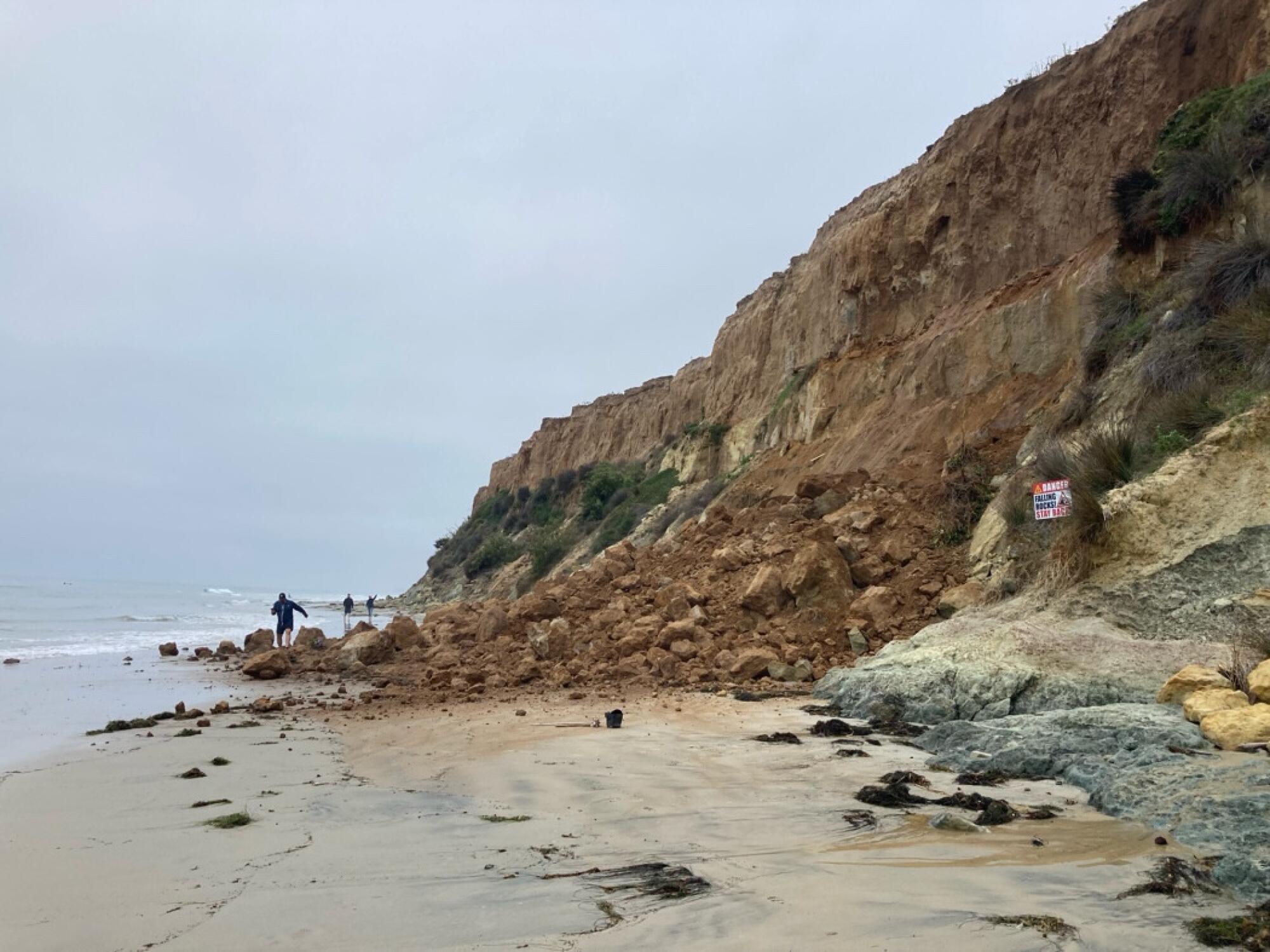 Une falaise s'effondre sur une plage de Del Mar