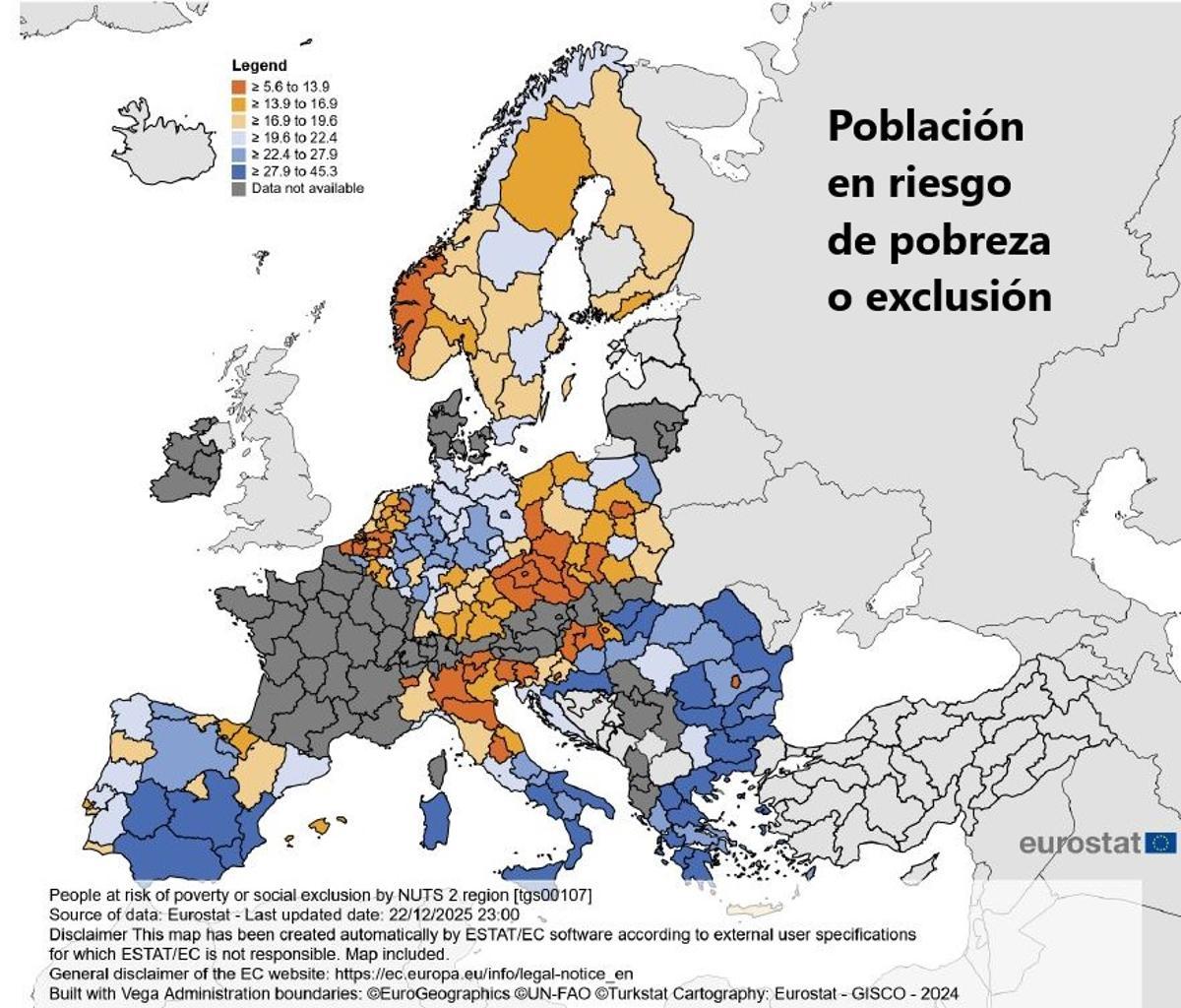 Pourcentage de pauvreté en risque de pauvreté ou d'exclusion