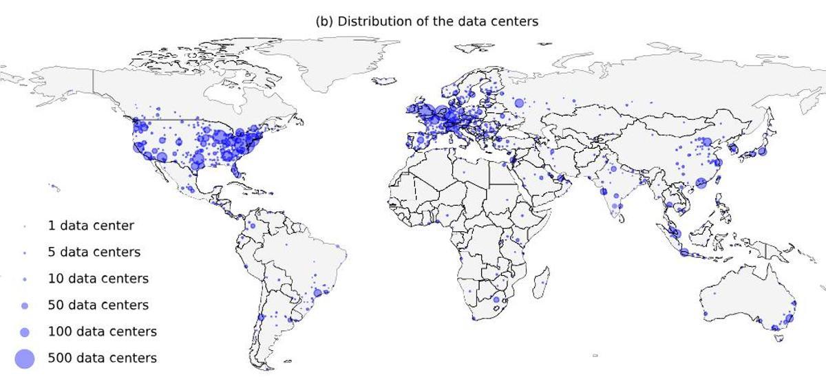 Distribution des centres de données sur la planète