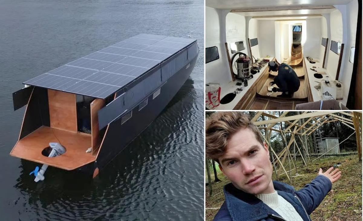 El Helios 11 et son constructeur et tripulant, à divers moments du processus de fabrication