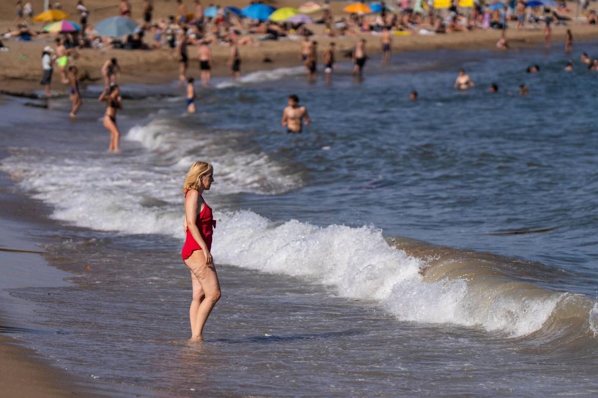 Barcelone. Les touristes profitent du bain sur une plage de Barcelone pendant une journée à haute température. L'augmentation de la température de l'eau de la mer méditerranéenne inquiète les experts en raison de leurs effets sur les écosystèmes marins et en favorisant les phénomènes météorologiques les plus extrêmes. 24 juillet 2026. Société. AUTEUR: ZOWY VOETEN