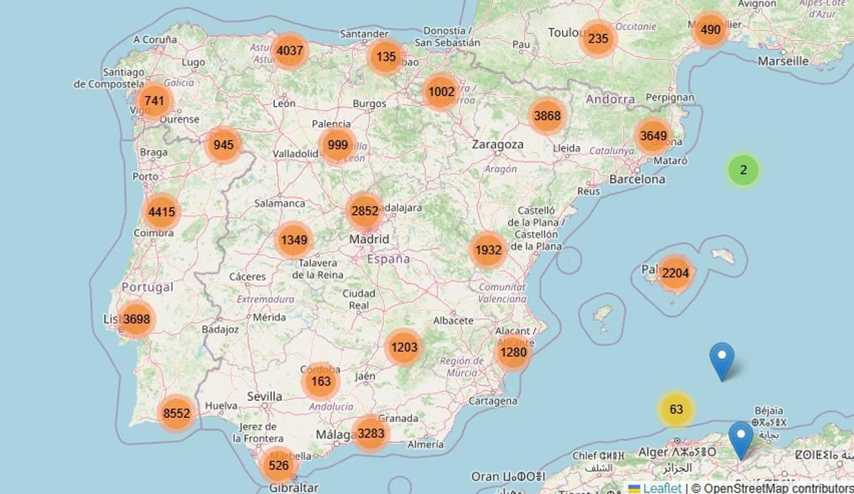 Carte interactive que vous pouvez utiliser en passant par le Web abejassilvestres.es