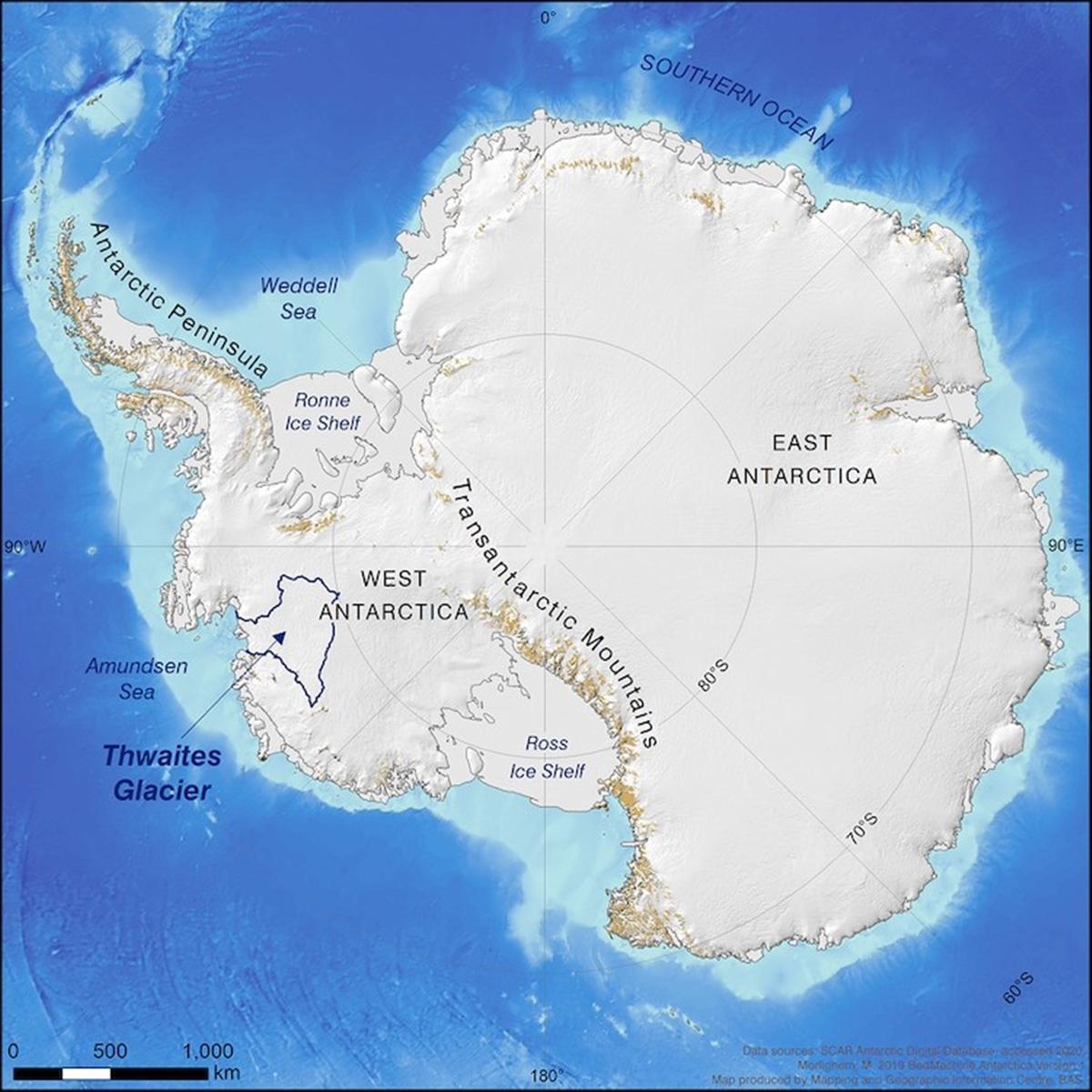 Emplacement du glacier Twhaites