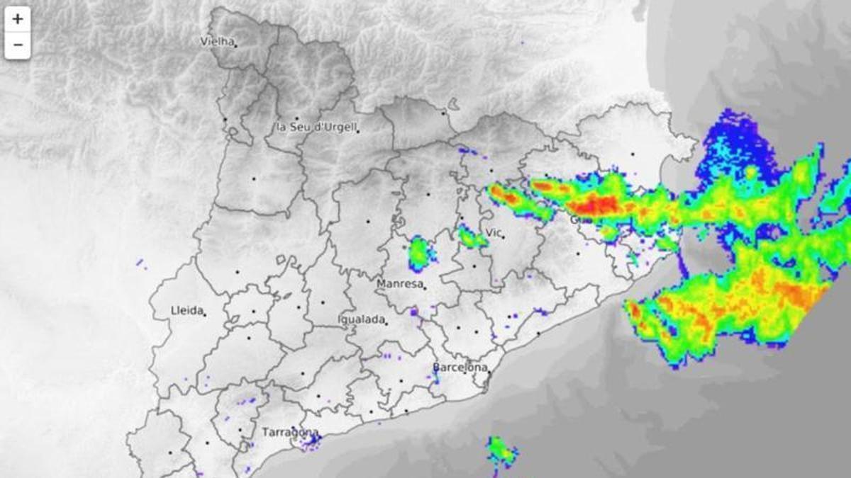 Imagen captada por el radar de Meteocat sobre la evolución de las tormentas en Catalunya.